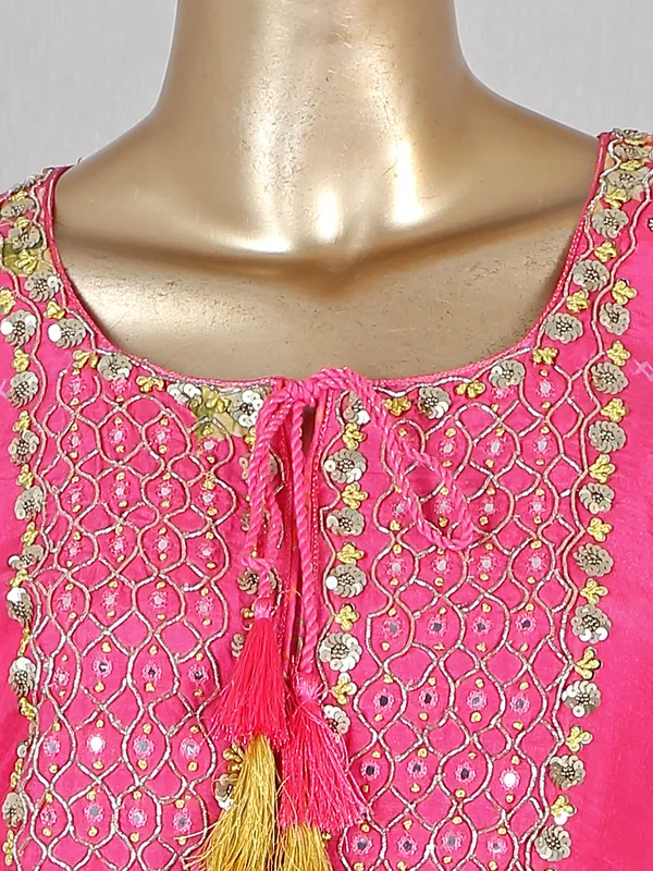 Hot pink cotton printed pant suit for festive