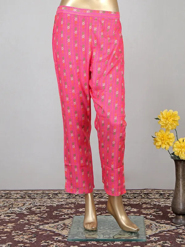 Hot pink cotton printed pant suit for festive