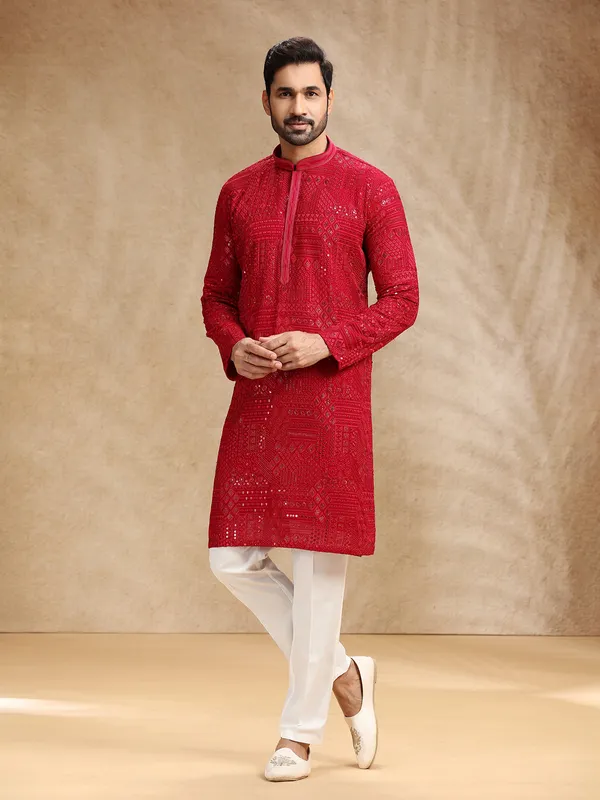 Hot pink georgette kurta pajama
