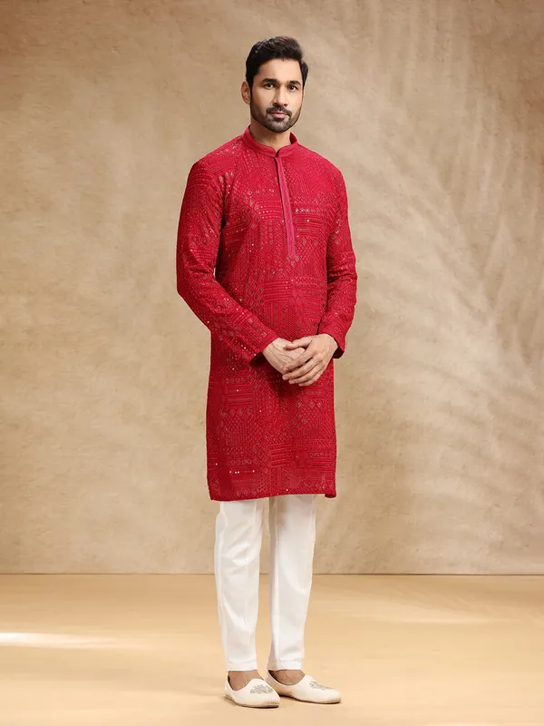 Hot pink georgette kurta pajama