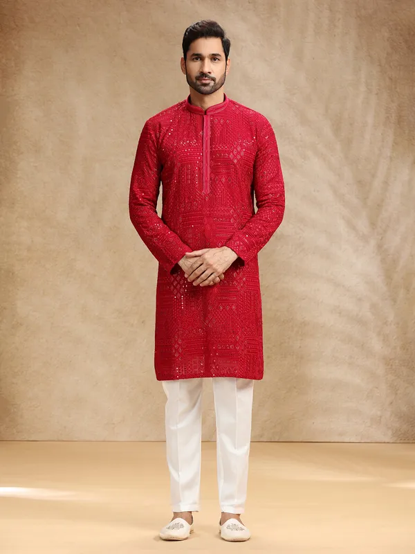 Hot pink georgette kurta pajama