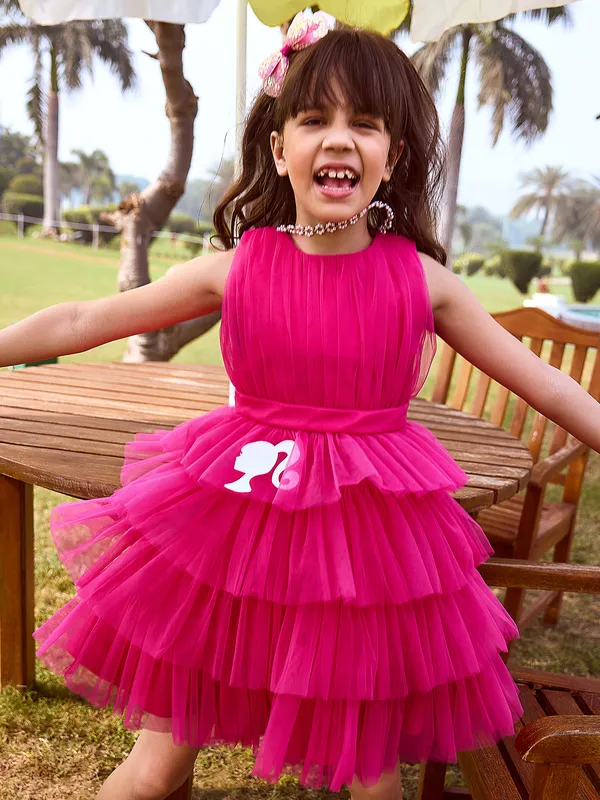 Hot pink net frock for girls