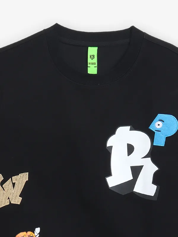 HYBRID cotton black printed t-shirt