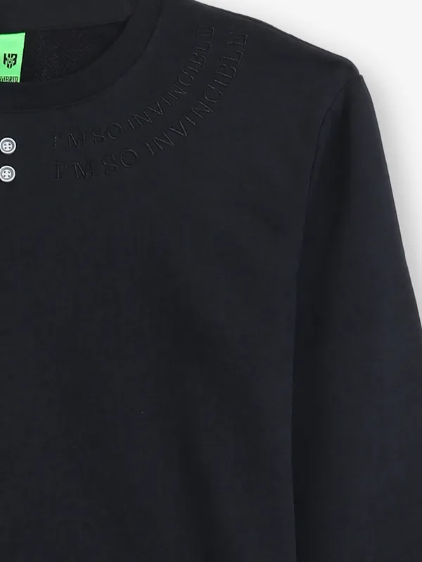HYBRID plain black cotton round neck t-shirt