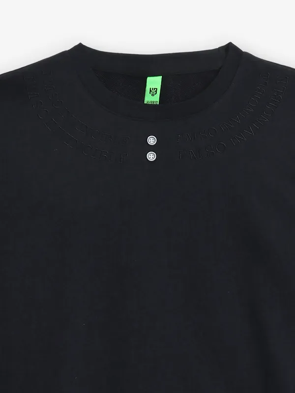 HYBRID plain black cotton round neck t-shirt