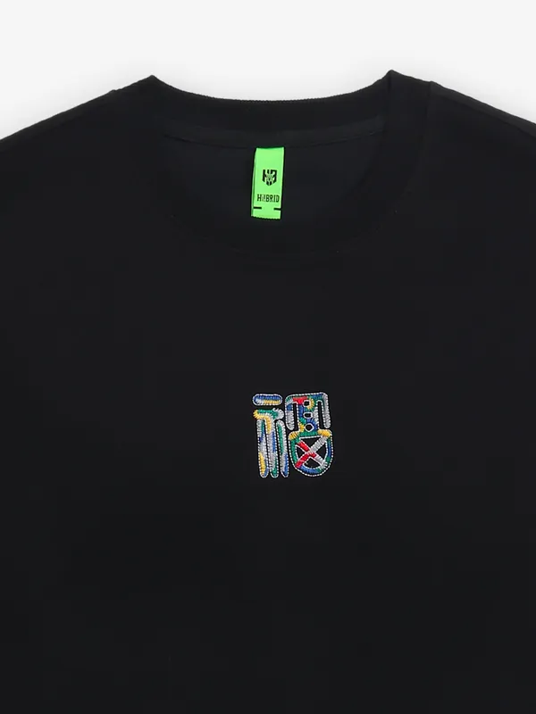 HYBRID plain black round neck t-shirt