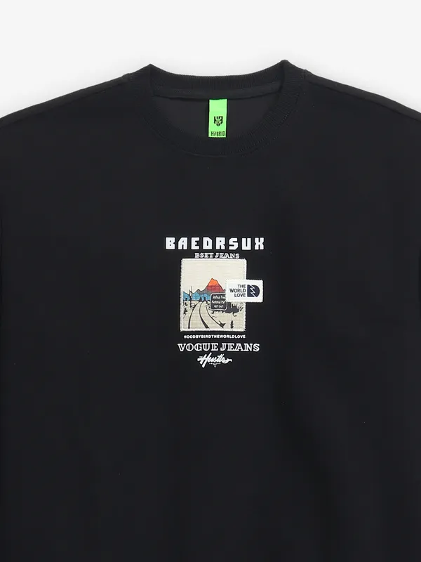 HYBRID printed cotton black t-shirt