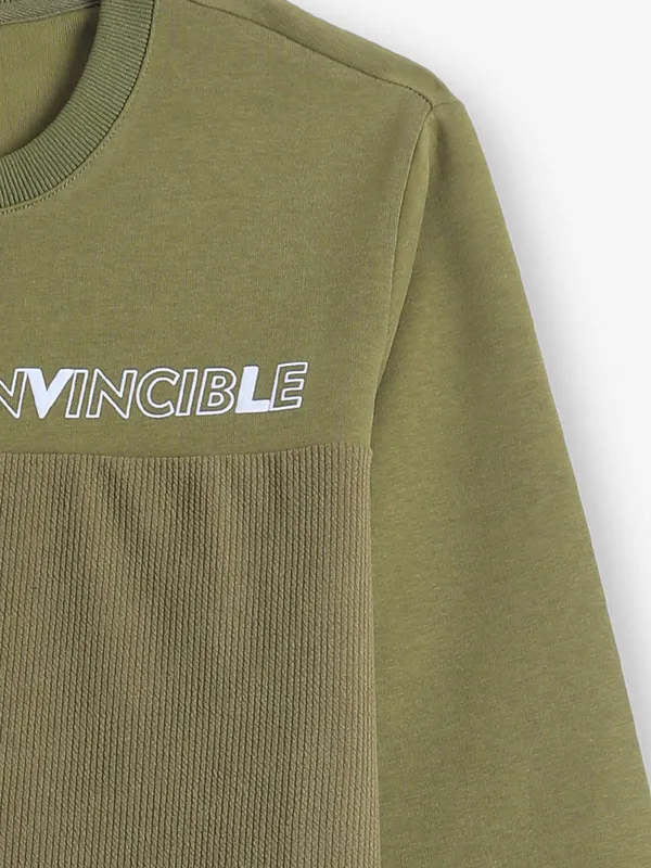 HYBRID printed olive cotton t-shirt