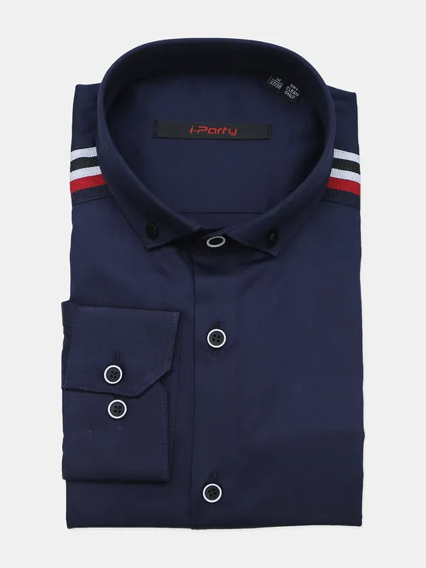 I Party blue color solid pattern shirt