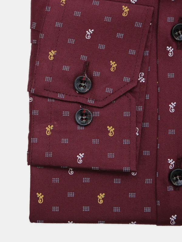 I Party printed maroon party wear cotton shirt