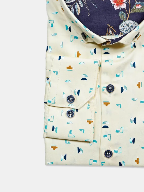 I Party printed style lemon yellow party wear cotton shirt