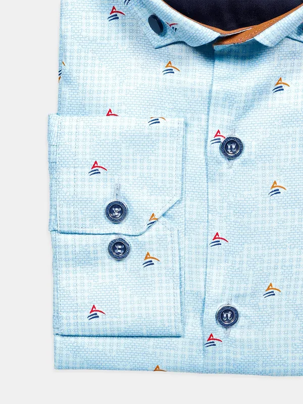 I Party sky blue printed cotton shirt