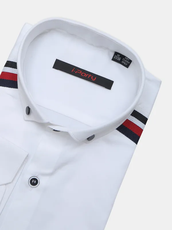 I Party solid white color cotton shirt for mens