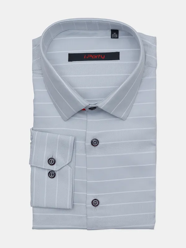 I Party striped light grey party shirt for men
