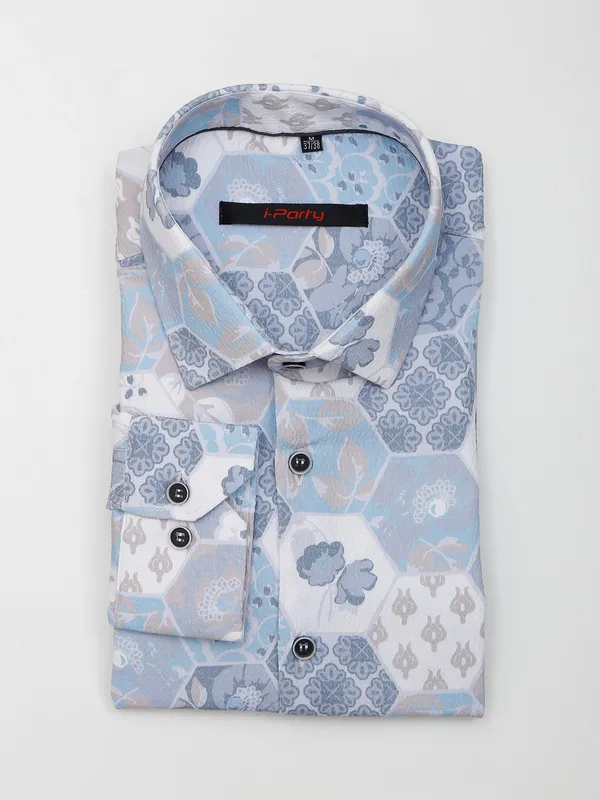 I Party white printed party wear shirt