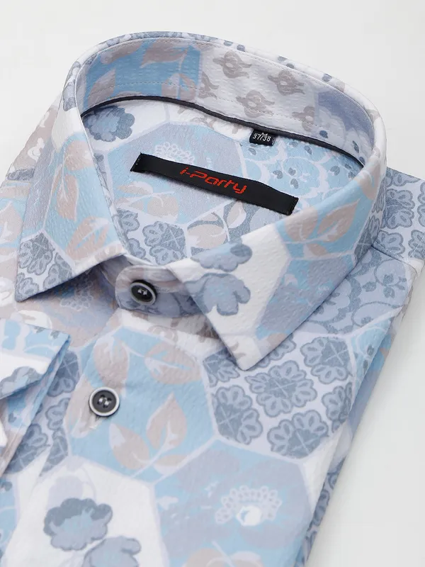 I Party white printed party wear shirt