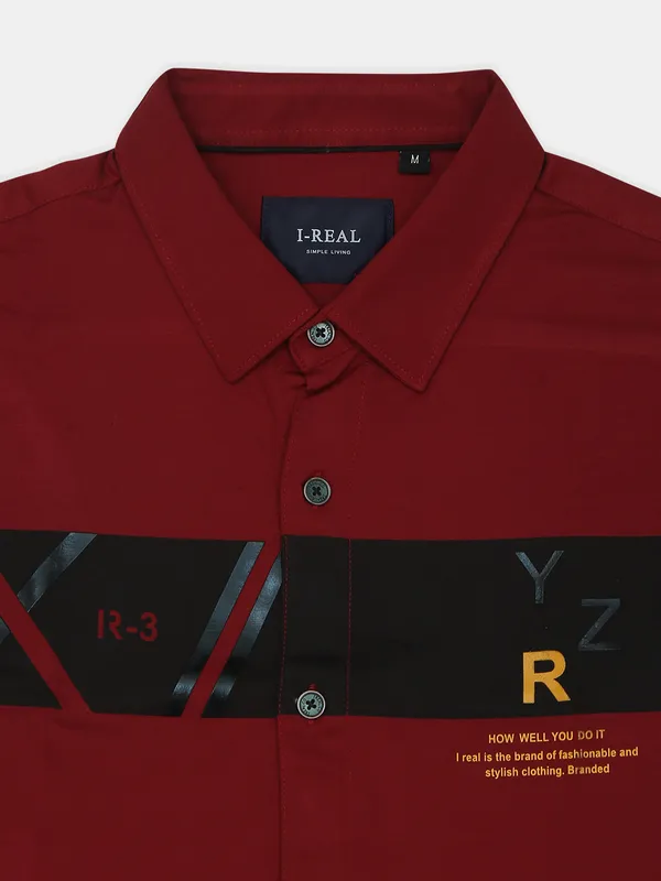 I-real printed style red hue cotton casual shirt