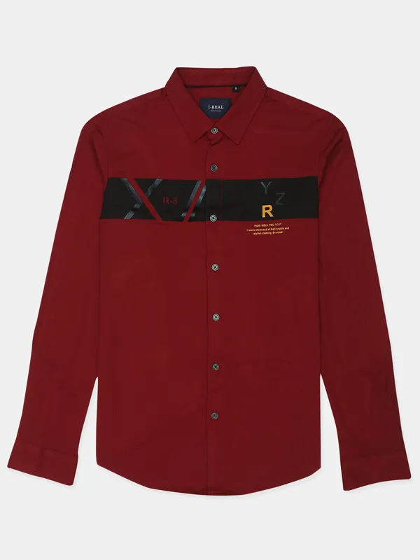 I-real printed style red hue cotton casual shirt