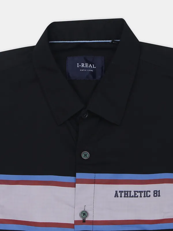 I-Real solid black casual shirt for mens