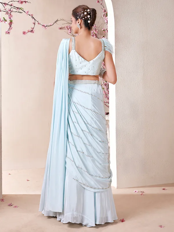 Ice-blue satin lehenga choli