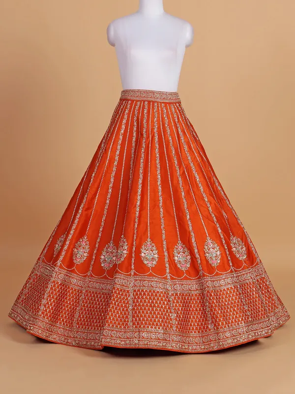 Impressive orange weding wear silk lehenga choli
