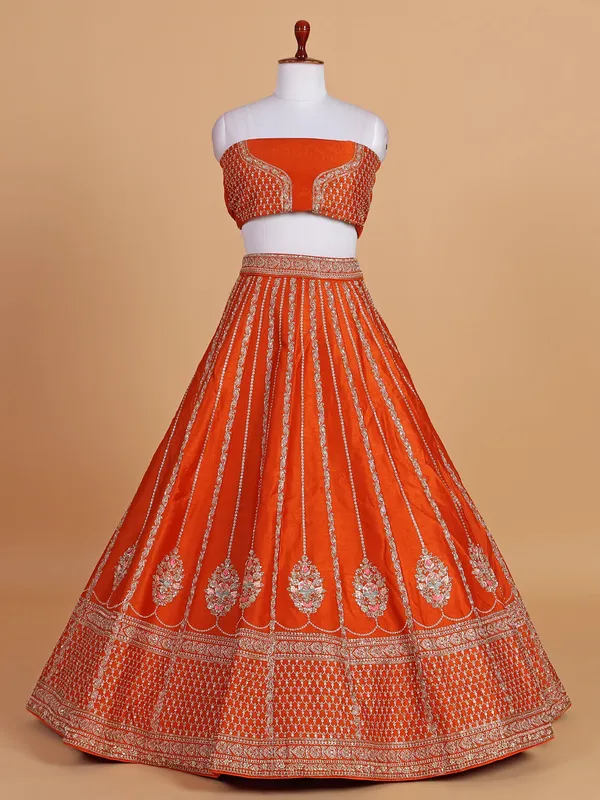 Impressive orange weding wear silk lehenga choli