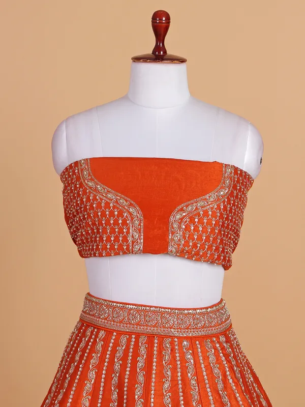 Impressive orange weding wear silk lehenga choli