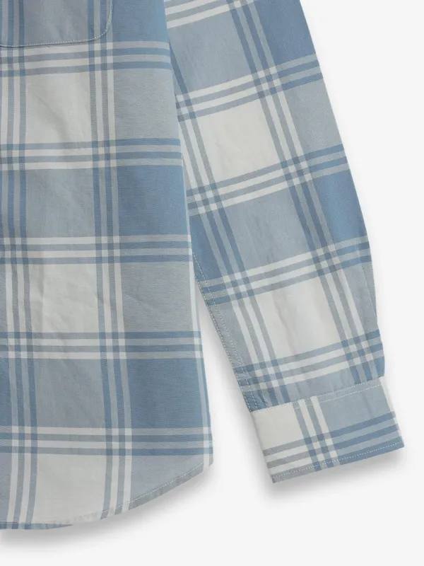 INDIAN TARRAIN beige and sky checked cotton shirt