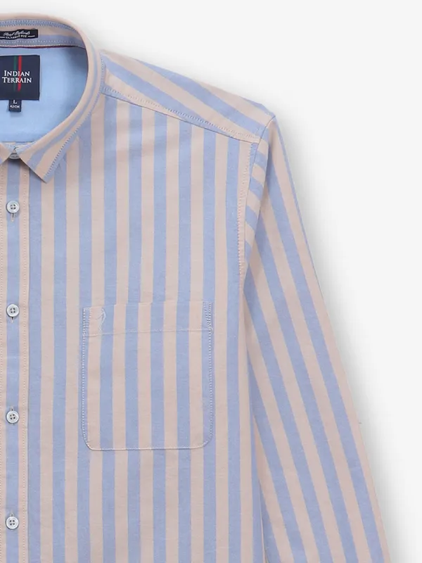 INDIAN TERRAIN beige and blue cotton shirt