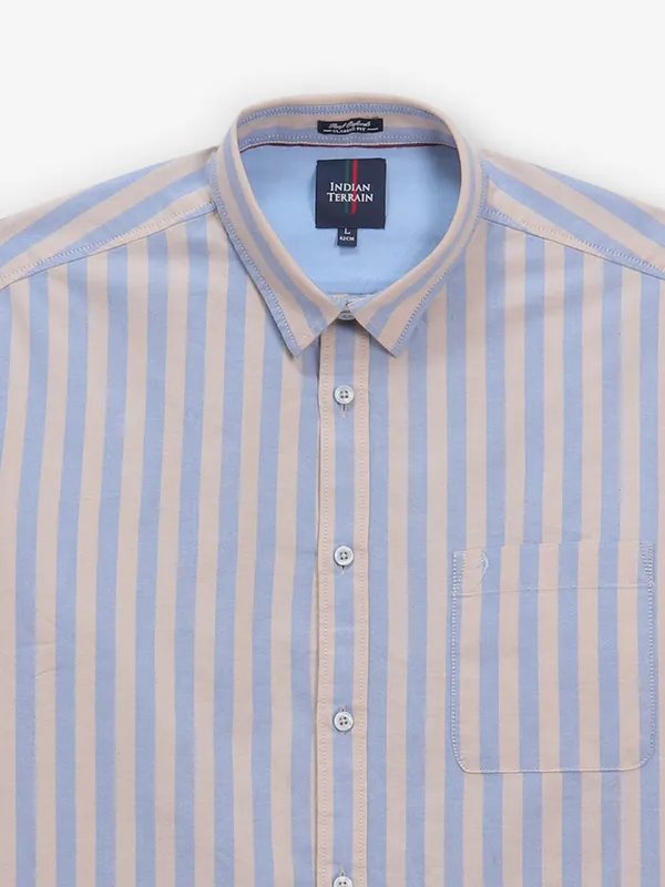 INDIAN TERRAIN beige and blue cotton shirt