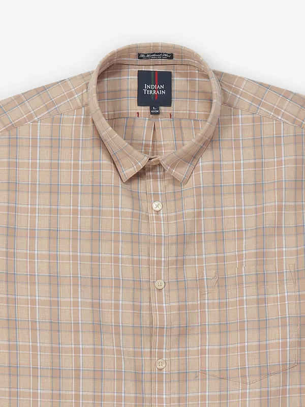 INDIAN TERRAIN beige checks cotton shirt for mens