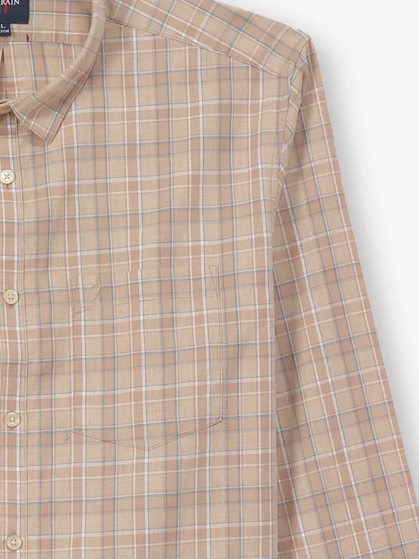 INDIAN TERRAIN beige checks cotton shirt for mens