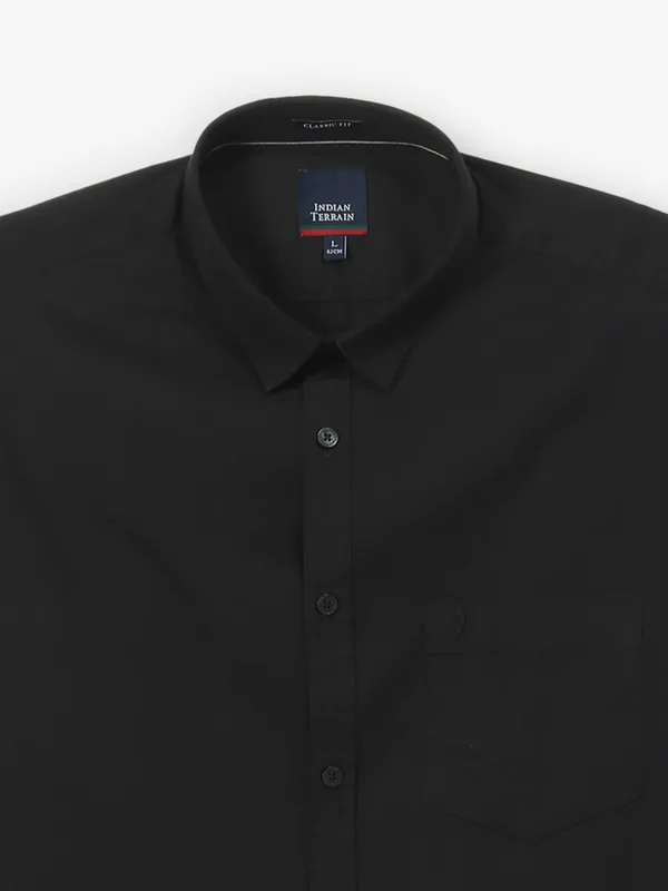 INDIAN TERRAIN black plain cotton shirt for mens