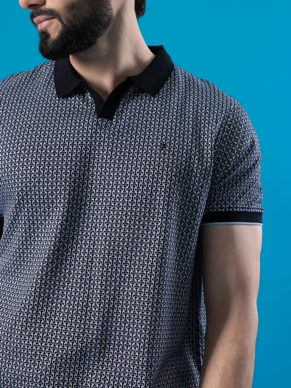INDIAN TERRAIN black printed cotton polo t-shirt