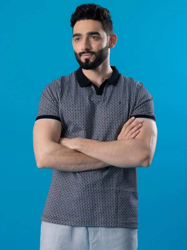INDIAN TERRAIN black printed cotton polo t-shirt