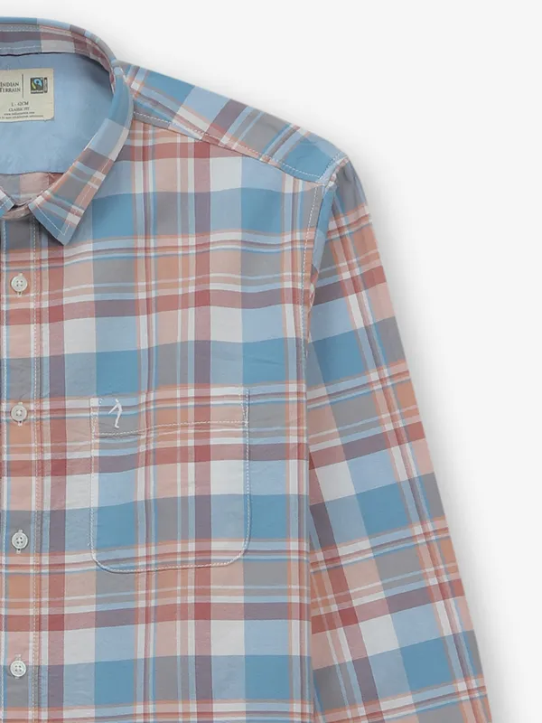 INDIAN TERRAIN blue and peach cotton shirt