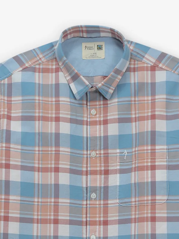 INDIAN TERRAIN blue and peach cotton shirt