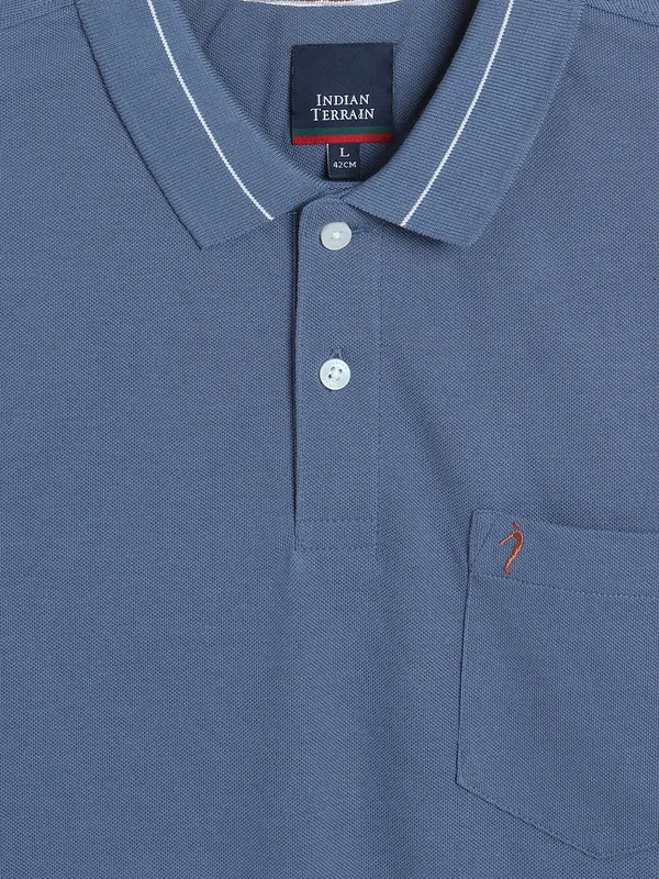 INDIAN TERRAIN blue plain regular fit t-shirt