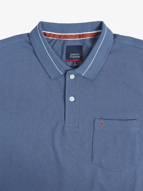INDIAN TERRAIN blue plain regular fit t-shirt