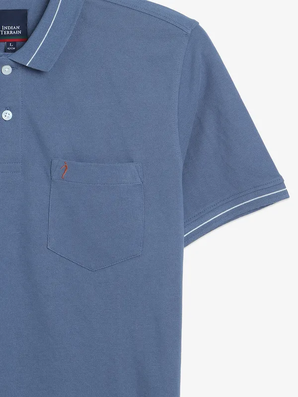 INDIAN TERRAIN blue plain regular fit t-shirt