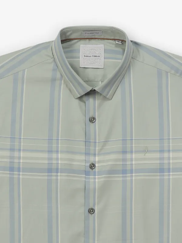 INDIAN TERRAIN checks and stripe cotton green shirt