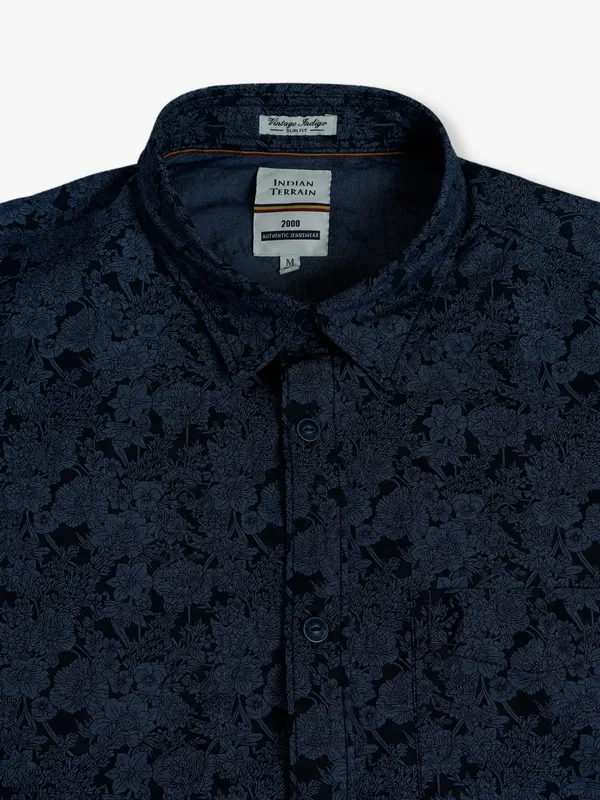 Indian Terrain cotton navy shirt in printed
