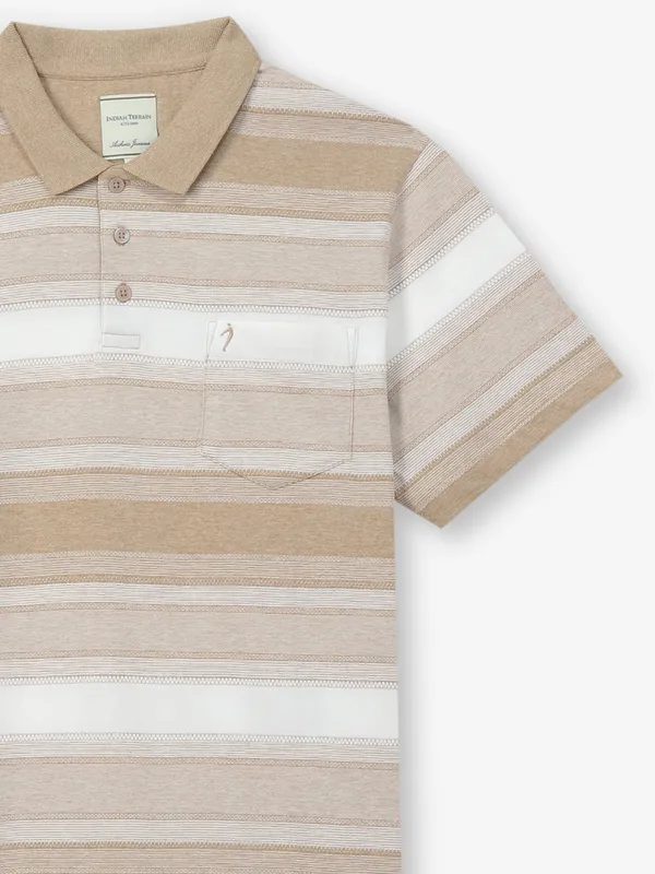 INDIAN TERRAIN cotton t shirt in beige and white