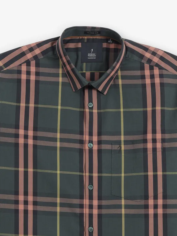 INDIAN TERRAIN dark green checks shirt for men