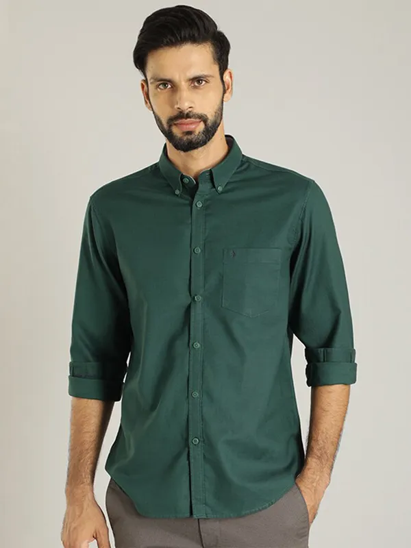 Indian Terrain dark green cotton full sleeves shirt