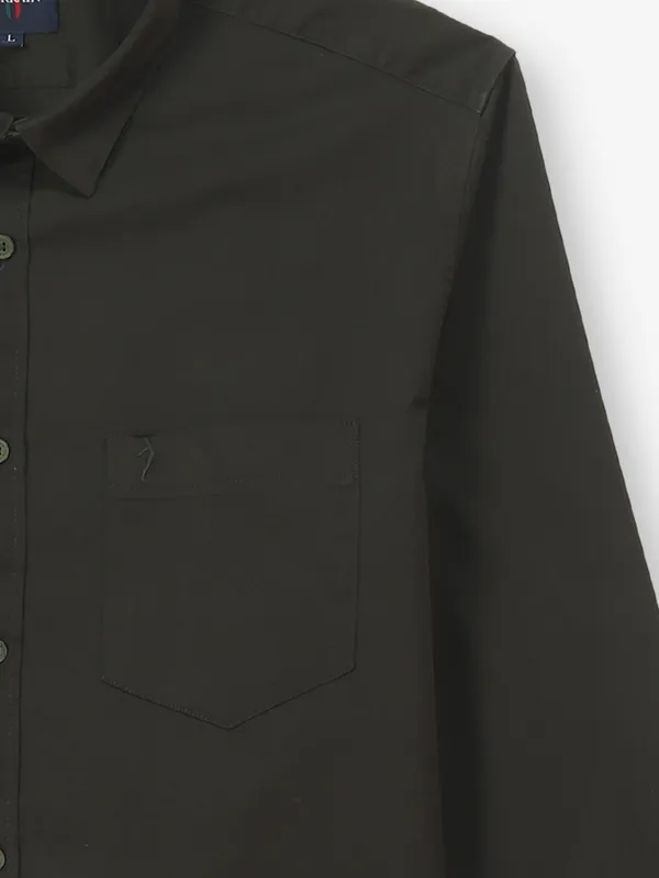INDIAN TERRAIN dark olive plain cotton shirt