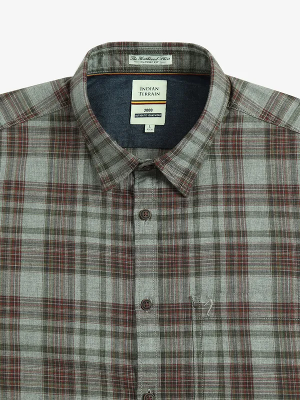 INDIAN TERRAIN grey cotton checks shirt