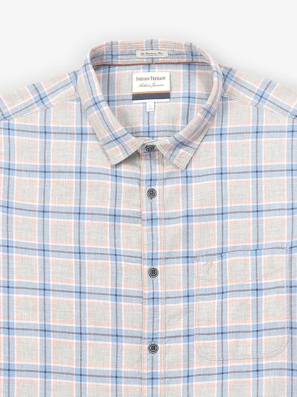 INDIAN TERRAIN grey cotton checks shirt for mens