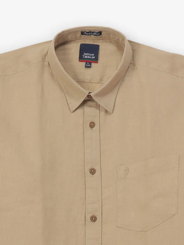 INDIAN TERRAIN khaki plain casual cotton shirt