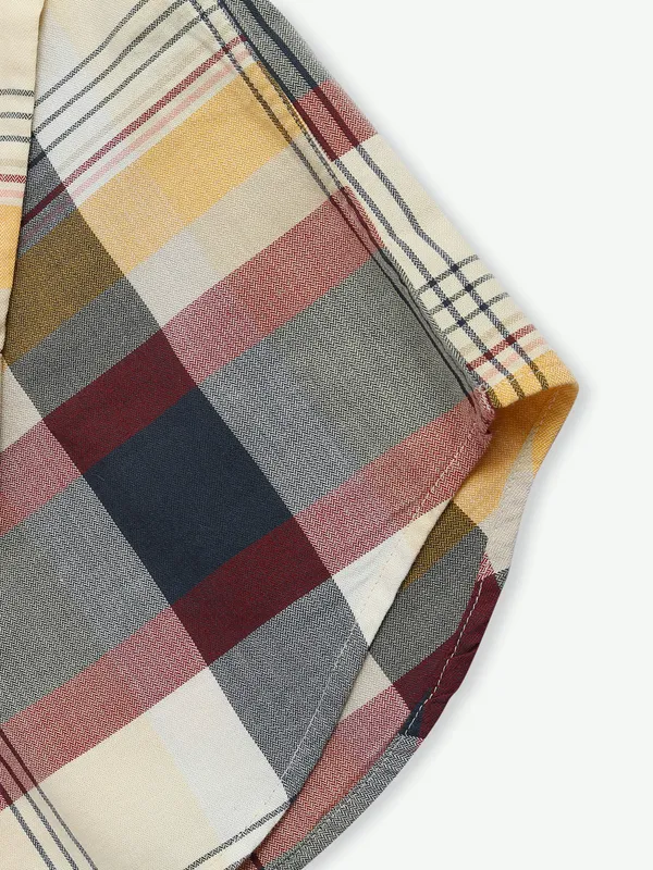 Indian Terrain light yellow cotton checks shirt